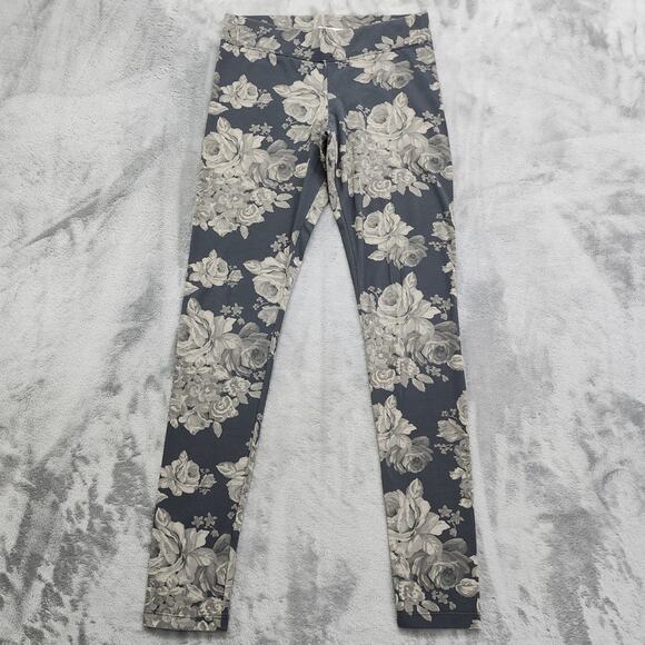 Aeropostal Pant Womens M Gray Floral Roses Pull On Ankle Leggings Casual Stretch - Picture 1 of 11